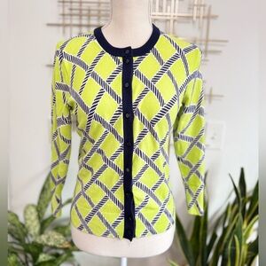 Crown & Ivy Lime and Navy Geometric Cardigan M
